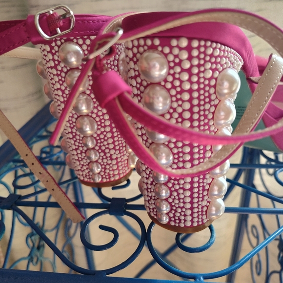 Betsey Johnson Hot Pink Tulle Bow Slingback Heels peep toe - Picture 5 of 16